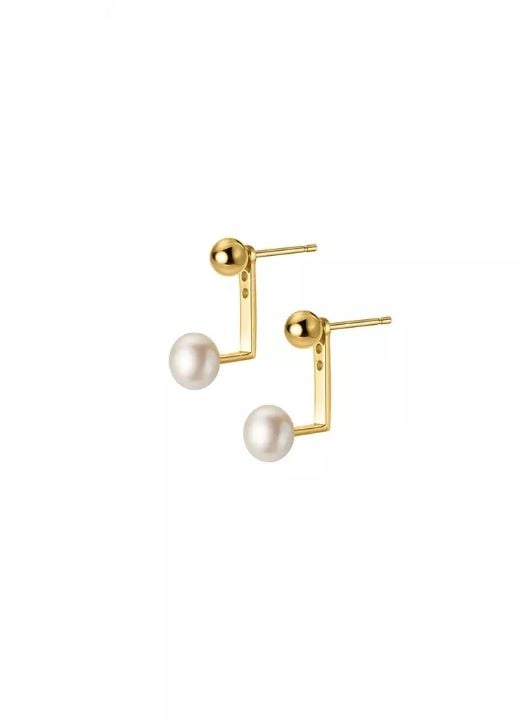 925 Silver Plated Gold Freshwater Pearl Two-Way Earrings JW AR-M01985