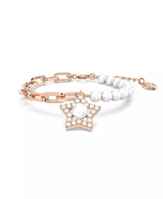 Stella Bracelet, Pave, Star, White, Rose Gold-Tone Plated