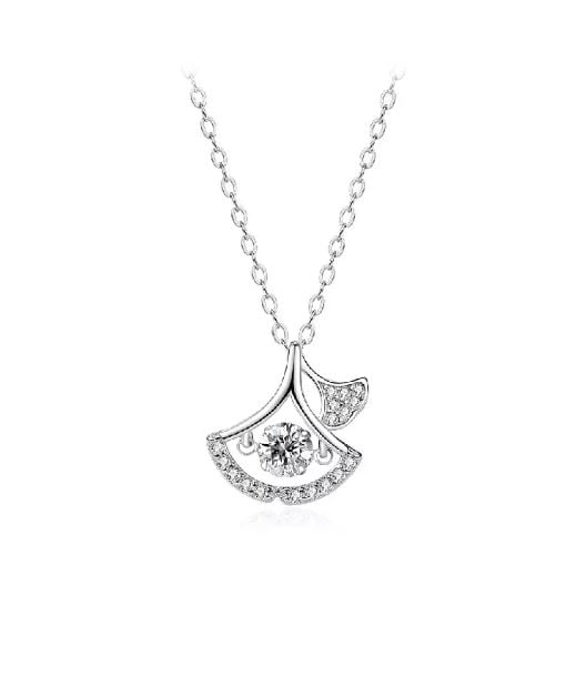 925 Sterling Silver Fashion Simple Double Ginkgo Leaf Pendant with Cubic Zirconia and Necklace