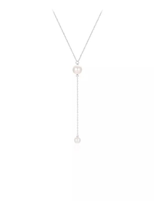 925 Sterling Silver Simple Fashion Y Shape Imitation Pearl Tassel Pendant with Necklace