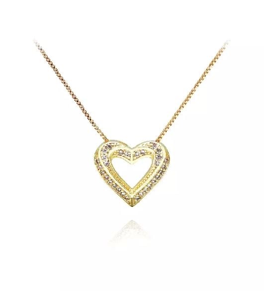 Fashion Simple Plated Gold Hollow Heart Pendant with Cubic Zirconia and Necklace