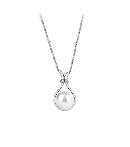 925 Sterling Silver Fashion Temperament Lucky Bag Imitation Pearl Pendant with Cubic Zirconia and Necklace