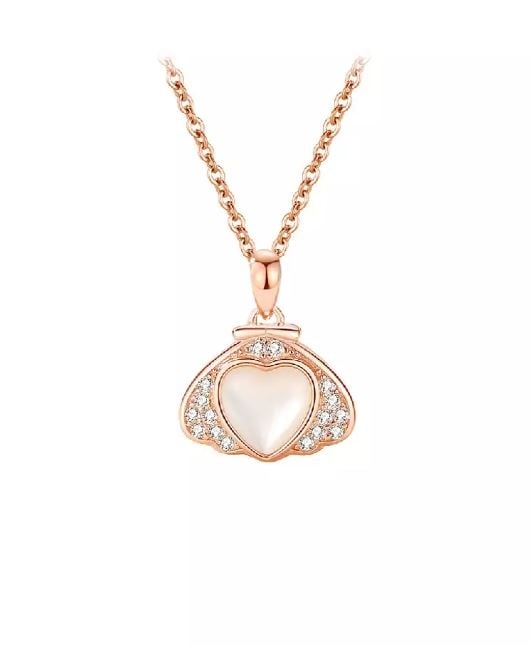 925 Sterling Silver Plated Rose Gold Fashion Simple Shell Pendant with Cubic Zirconia and Necklace