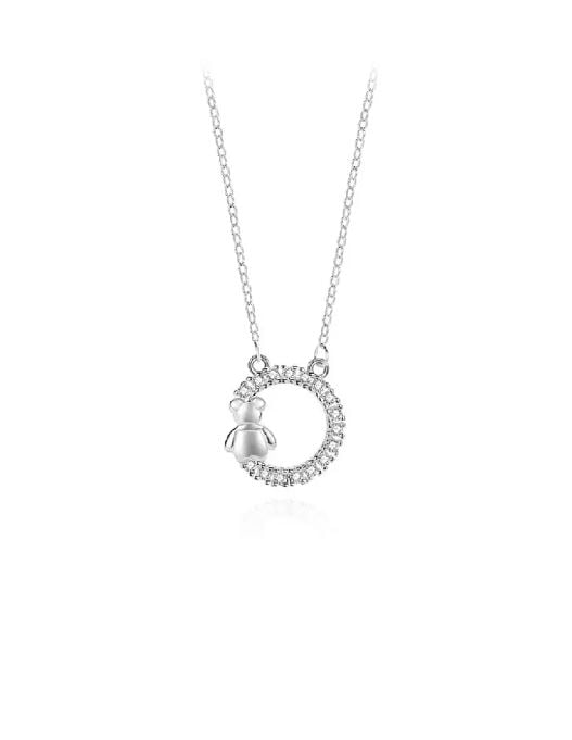 925 Sterling Silver Fashion Simple Bear Geometric Circle Pendant with Cubic Zirconia and Necklace