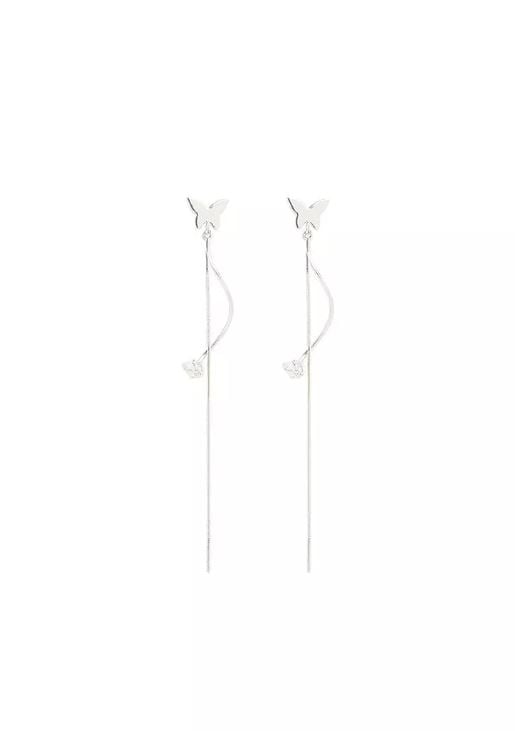 Women's Butterfly Long Earrings - Silver