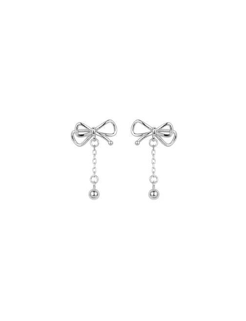 Women's Hollowed Bowknot Tassel Earrings - Silver