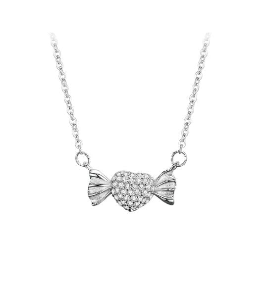 925 Sterling Silver Simple Sweet Candy Pendant with Cubic Zirconia and Necklace