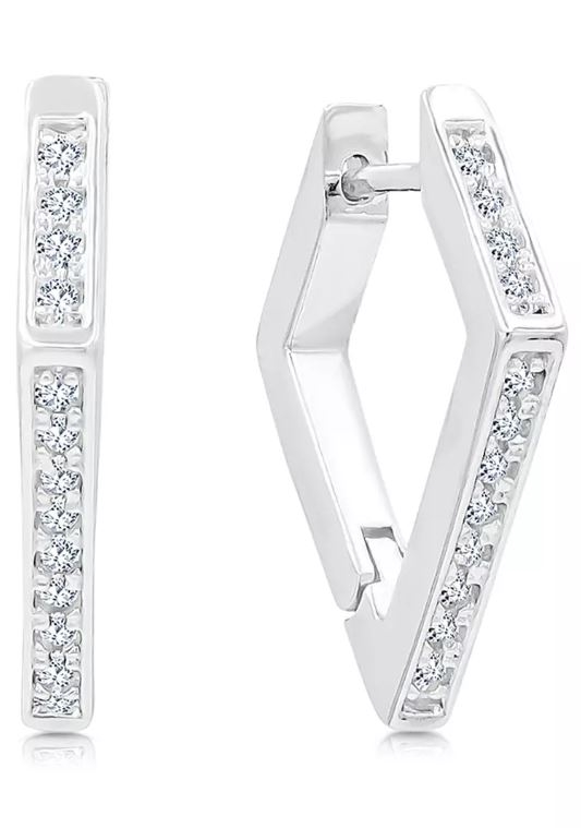 Diamond Shaped Diamond Simulant Cubic Zirconia Hoop Clip Earrings