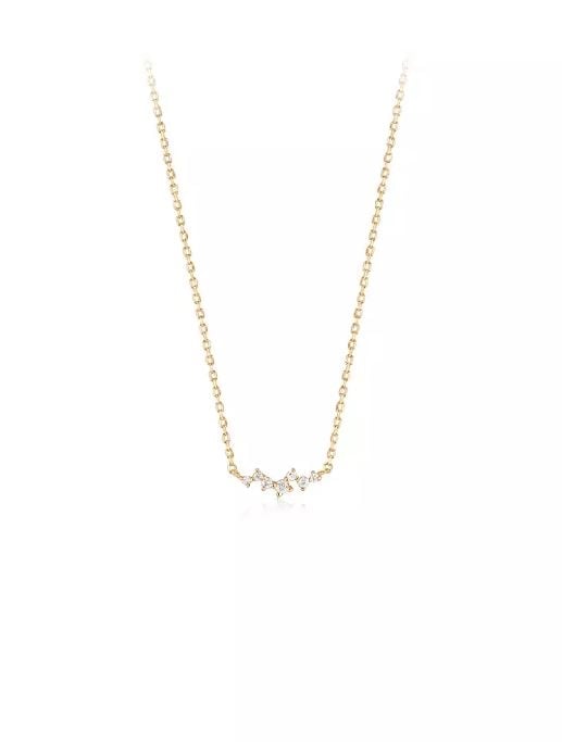 925 Sterling Silver Plated Gold Simple Fashion Geometric Pendant with Cubic Zirconia and Necklace