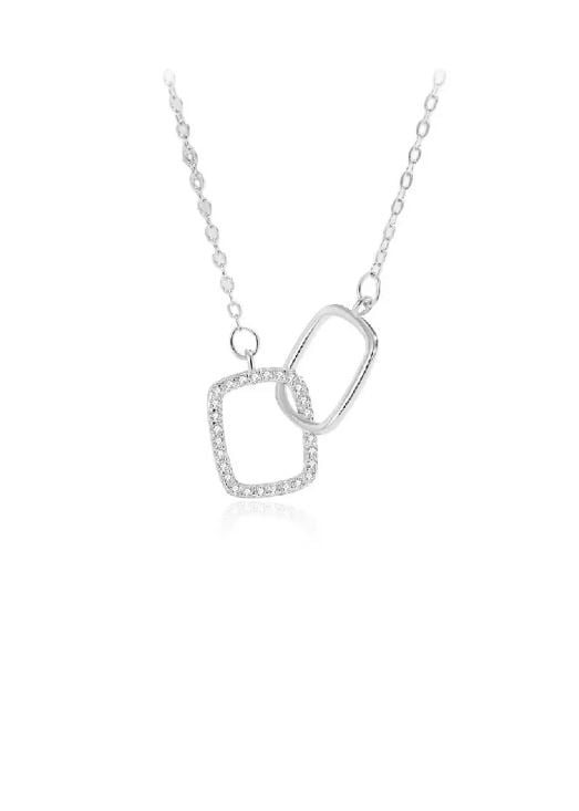 925 Sterling Silver Simple Fashion Geometric Interlocking Pendant with Cubic Zirconia and Necklace