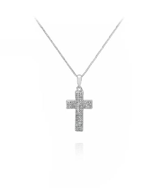 Fashion Simple Cross Pendant with Cubic Zirconia and Necklace