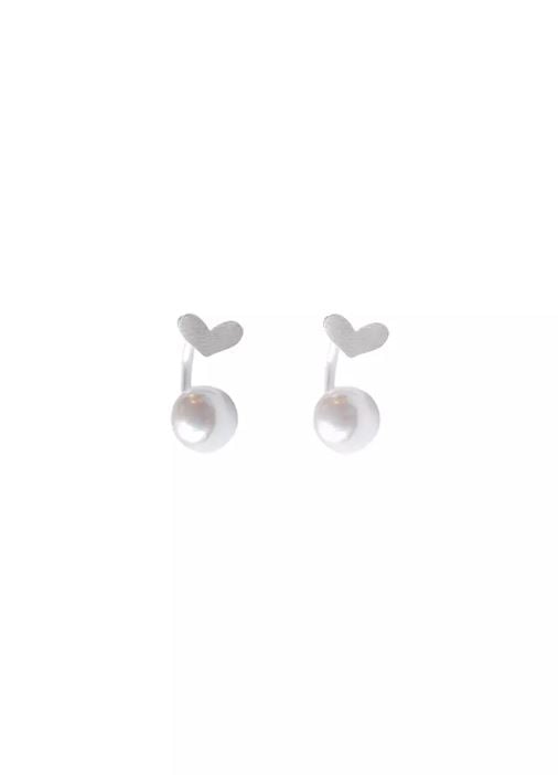 Women's Pearl & Heart Earrings - Silver