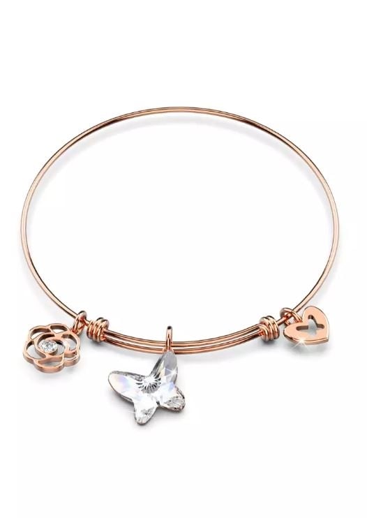 KRYSTAL COUTURE Rose Gold Butterfly Adjustable Bangle Embellished With Swarovski Crystals