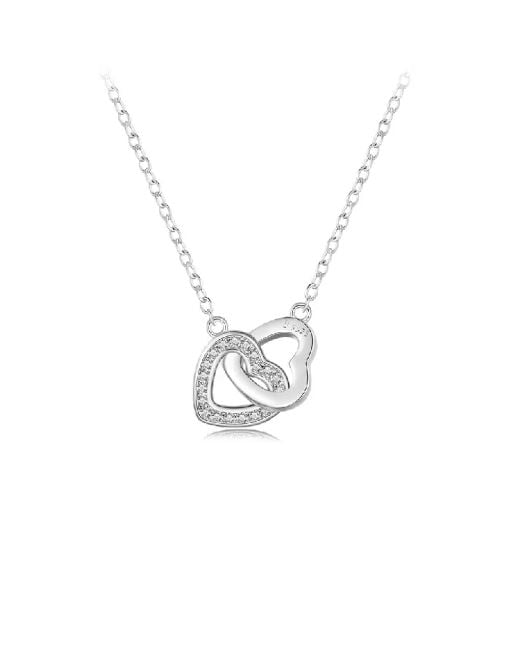 925 Sterling Silver Simple Fashion Double Heart Pendant with Cubic Zirconia and Necklace