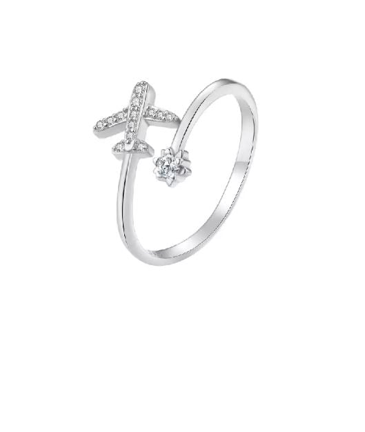 925 Sterling Silver Simple Fashion Airplane Adjustable Open Ring with Cubic Zirconia