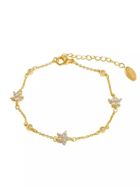 Mikana 14k Gold Plated Tajimi Flower Charm Chain Link Bracelet