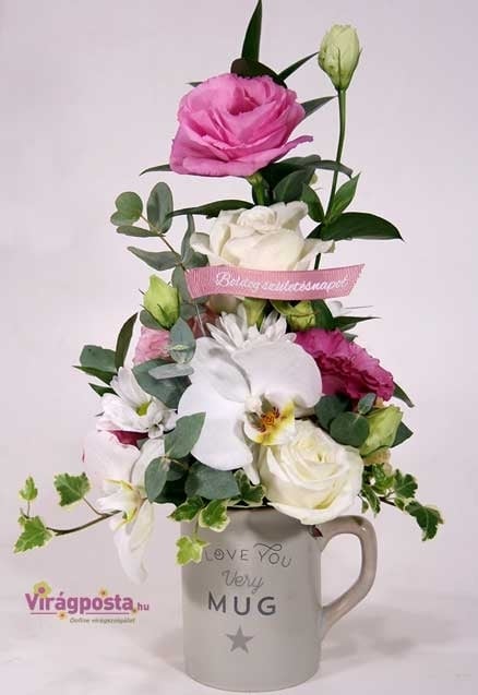 I Love You - Flower Mug With Roses And Orchids