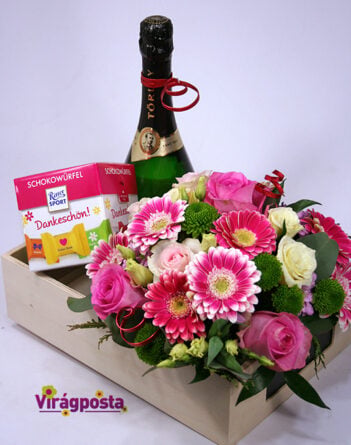 Thank You For Being Here For Me! - Flower Box With Champagne And Chocolate