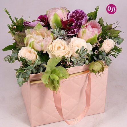 Pink lady with orchids
