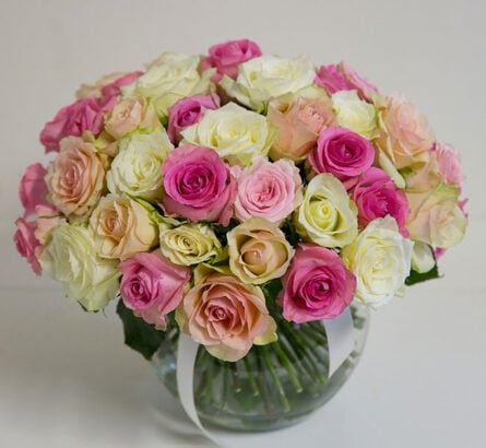 Pink rose ball - roses in a round bouquet, 40 cm (Extra Small)
