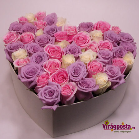 Heart rose box with purple roses L