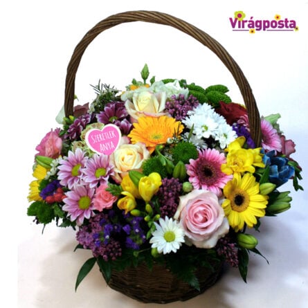 Lilac flower basket with roses (Medium)