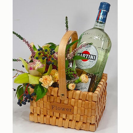 Flower basket with orchids and Martini