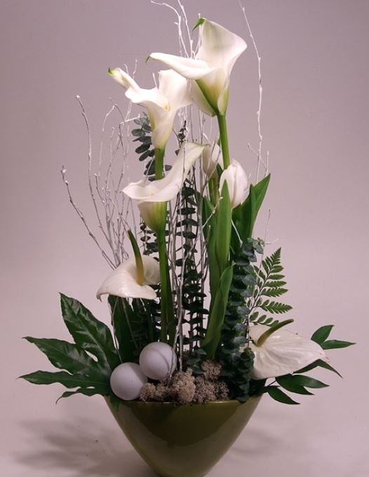 Snow-white callas - festive flower bowl (Large)