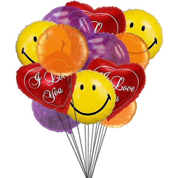 Smiles and love Balloons (6-Mylar Balloons and 6-Latex Balloons)