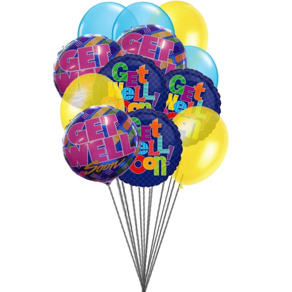 Bunch of Get well Soon Balloons (6-Mylar Balloons and 6-Latex Balloons)
