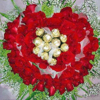 88 Red Roses With 11 Ferrero Rocher Chocolates Bouquet