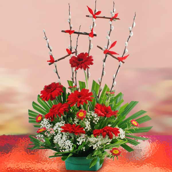 Red Gerbera Flowers Arrangement