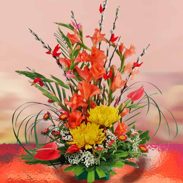 Yellow Chrysanthemum And  Mixed Flowers Arrangement.