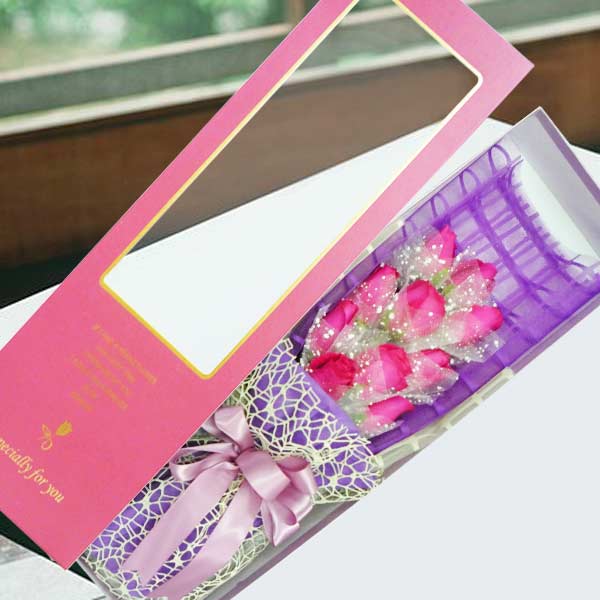 10 Hot Pink Roses In A Gift Box