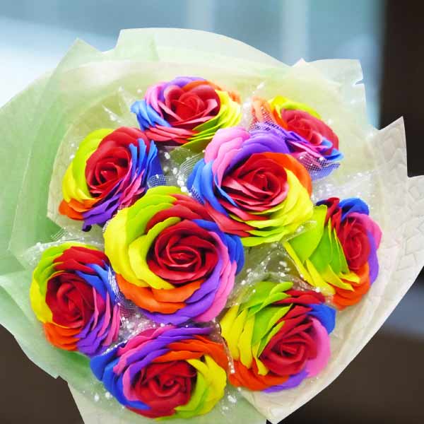 9 Handmade Rainbow Rose Soap Handbouquet
