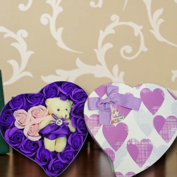Handmade Rose Soap And  Mini Bear In Heart-Shape Box