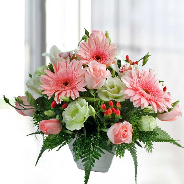 Cymbidium Orchids, Pink Roses And  Gerbera Table Arrangement