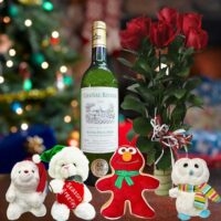 4 Xmas Plush Toys, Roses & White Wine