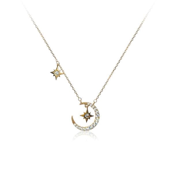 Moon and Star Cubic Zirconia Necklace