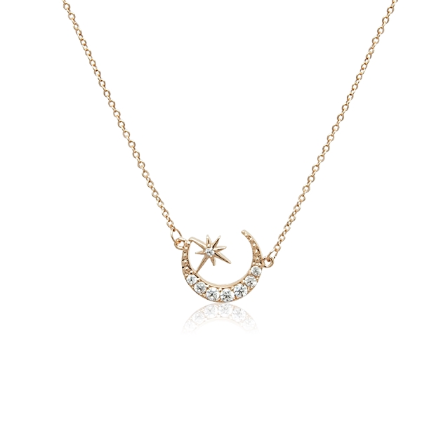 Moon and Star Cubic Zirconia Necklace