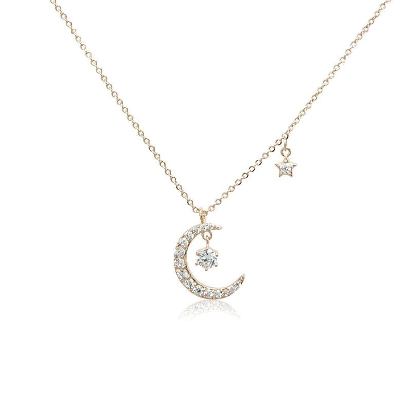 Moon and Star Cubic Zirconia Necklace