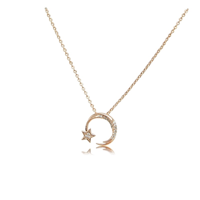 Moon and Star Cubic Zirconia Necklace