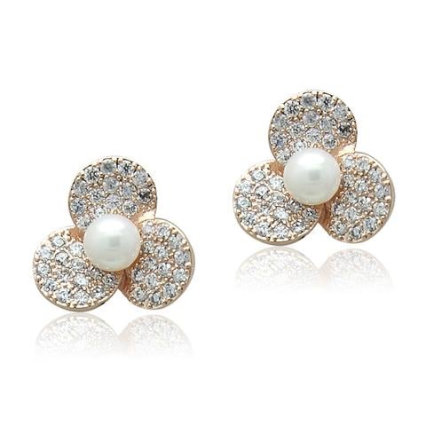 Faux Pearl Rose Gold Stud Earring