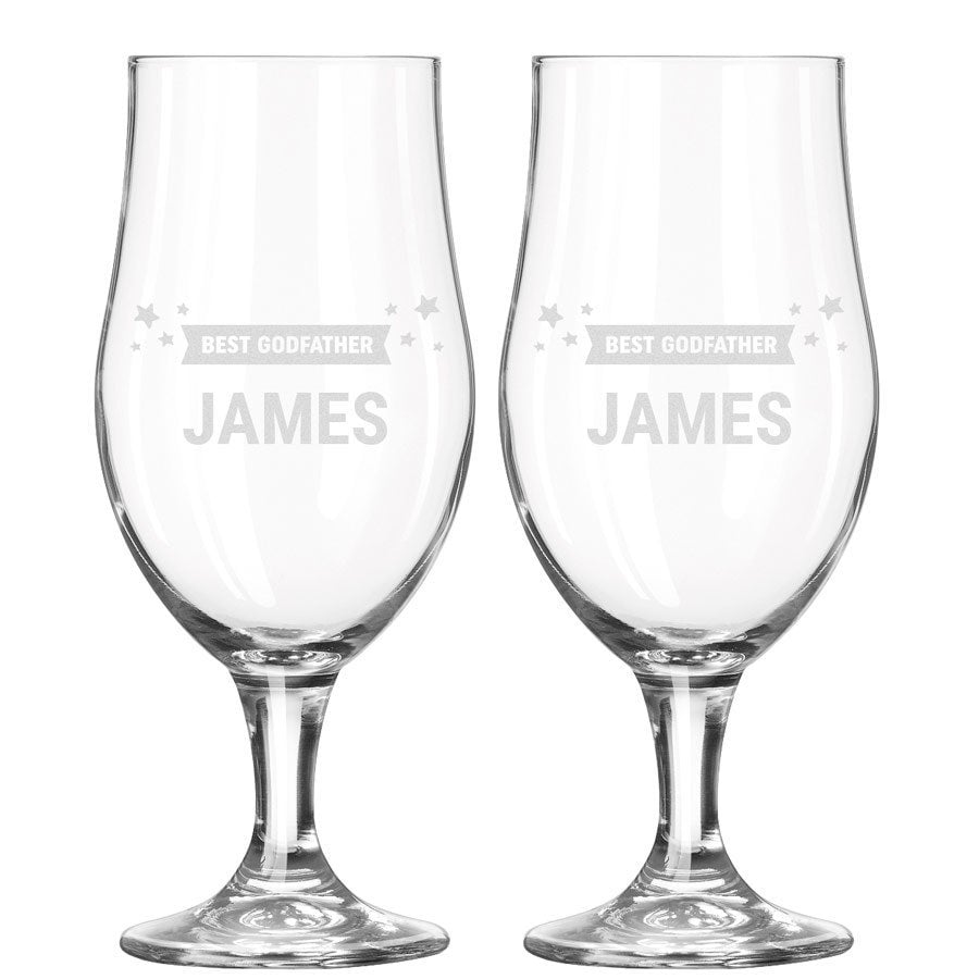Engraved Beer Glass On Foot - Godfather - Set Of 2