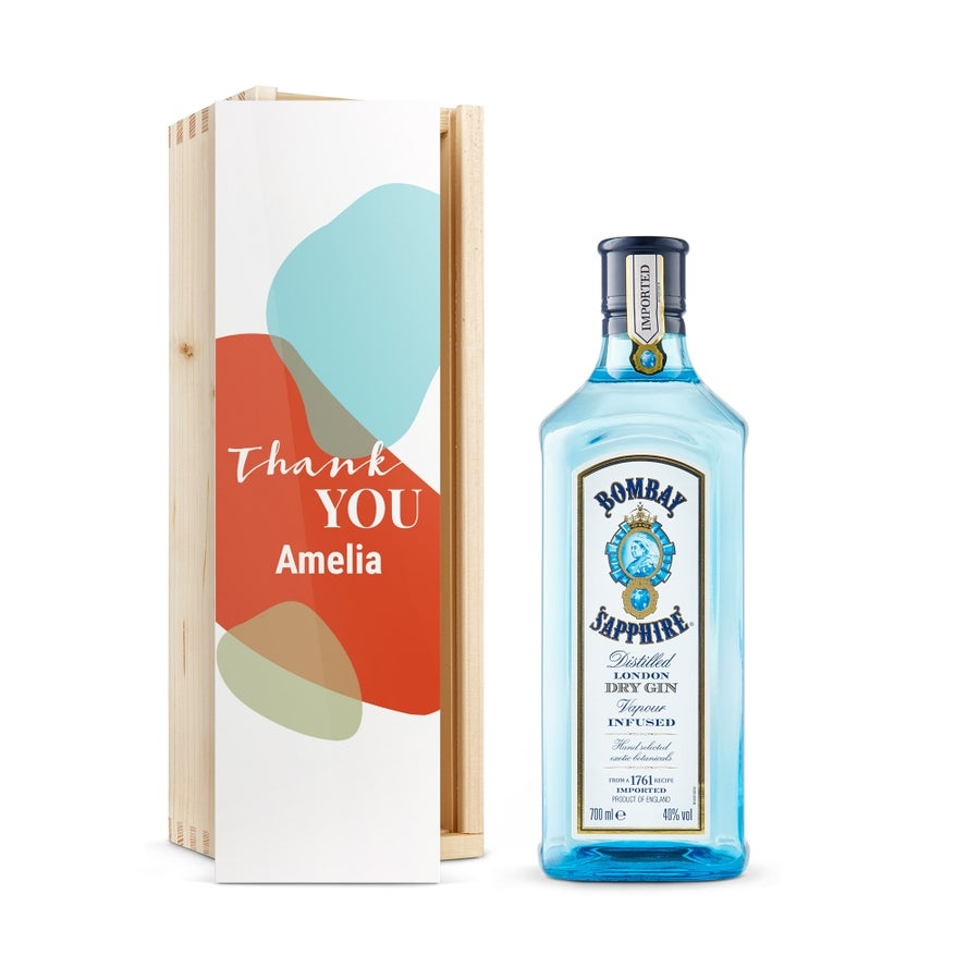 Personalised Gin Gift - Bombay Sapphire - Wooden Case