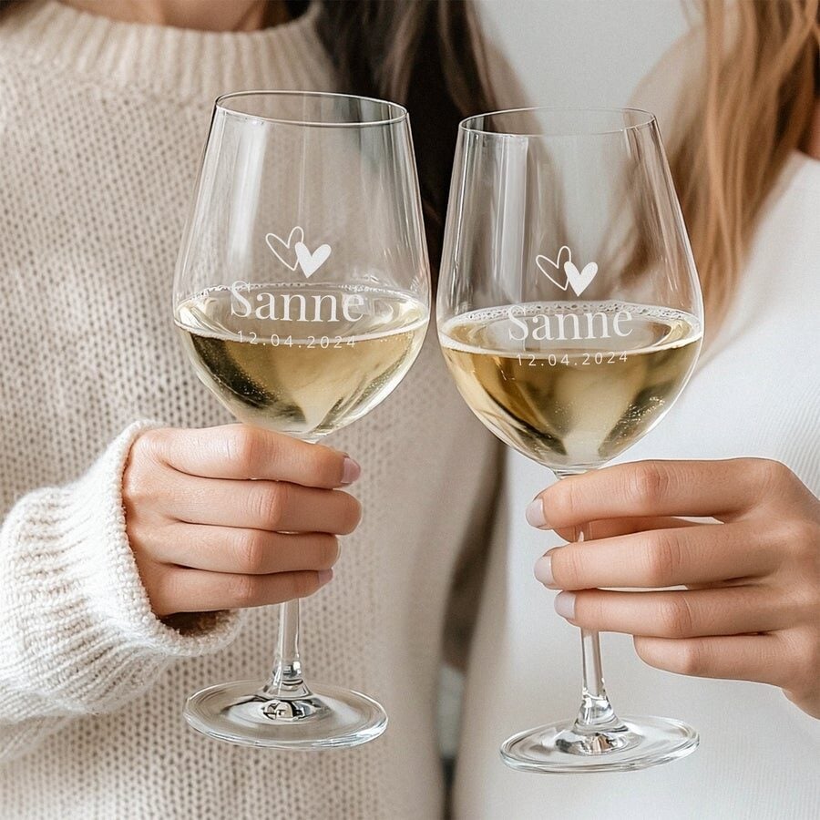 Engraved white wine glass