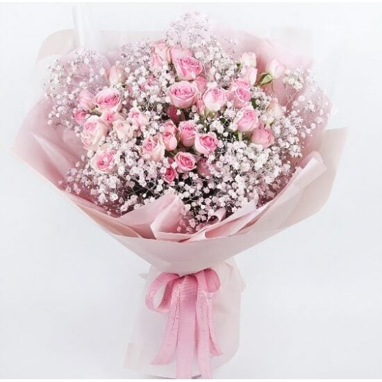 Bouquet With Pink spray Roses in packaging (Small)