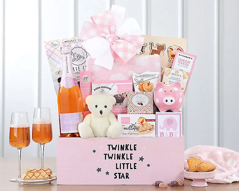 Baby Girl Sparkling Wine Basket