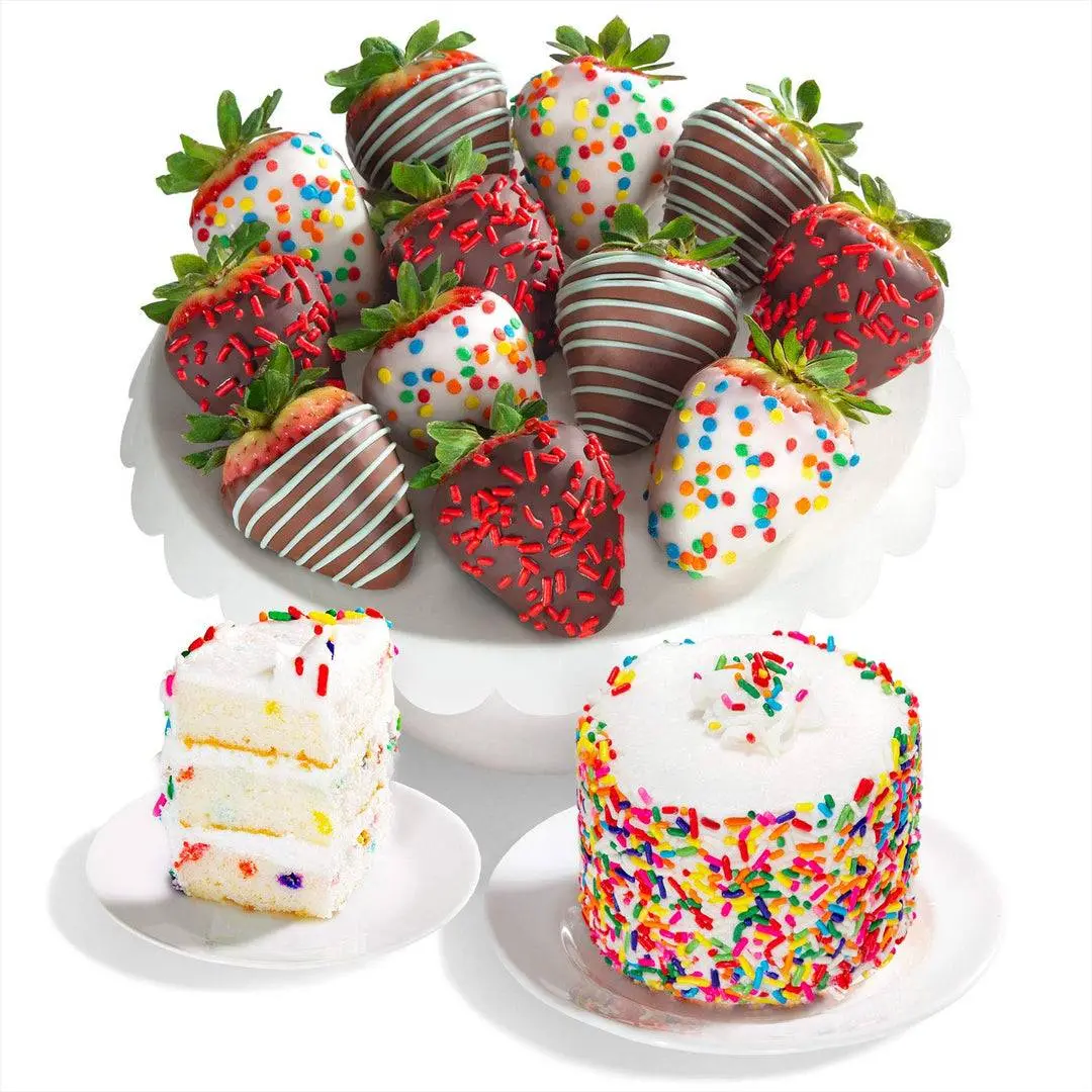 Dozen Birthday Dipped Strawberries & Petite Cake