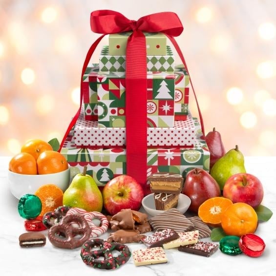 Christmas Cheer Fruit and Chocolate 6 Box Tower